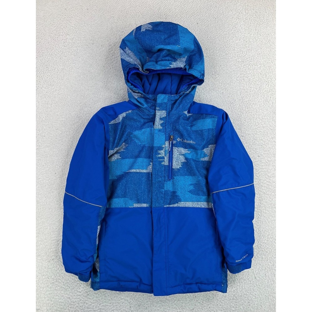 Columbia Ski Jacket Youth M 10/12 Blue Camo Omni-Tech Hooded Insulated Outgrown